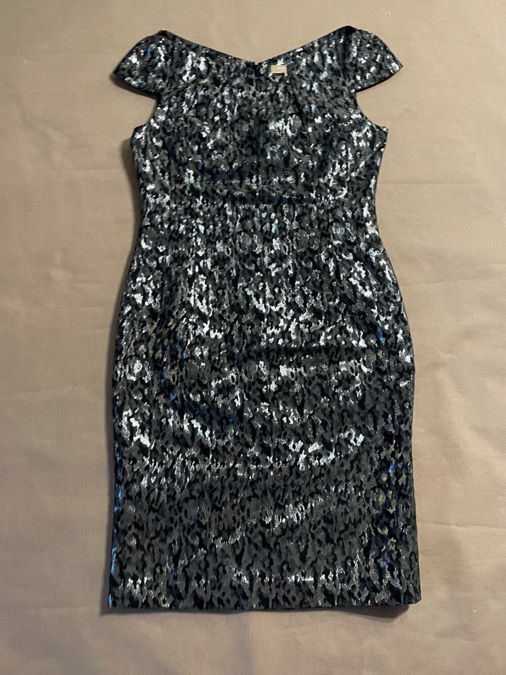 Michael Kors Collection Fitted Sheath Dress Sz 12 Metallic Textured Gown Italy